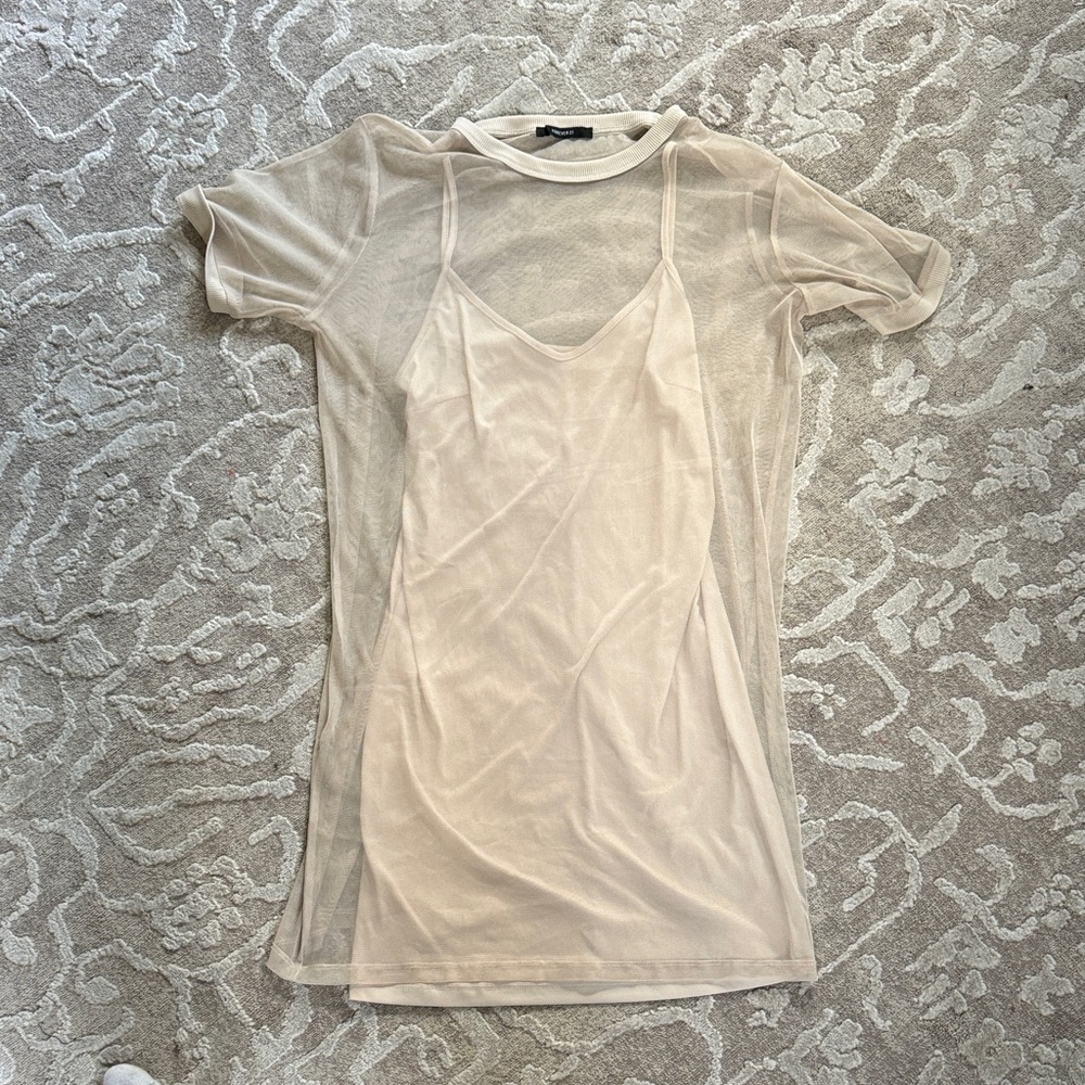 Cream Sheer Layered Dress
